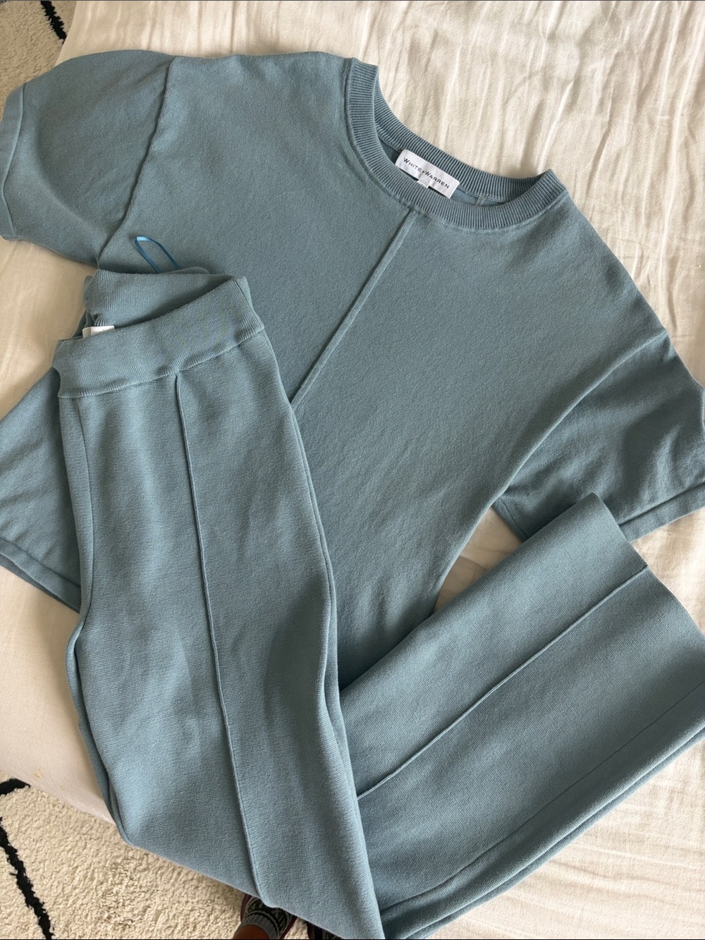 White + Warren Blue Short-Sleeve Sweatshirt
